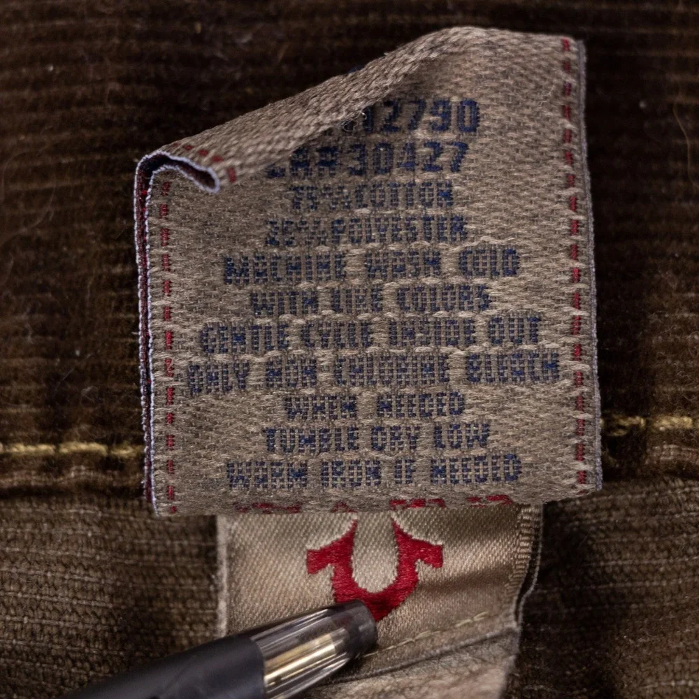 NWT‎ True Religion Ricky Straight Mens 28x34 Brown Corduroy Pants Flap Pockets